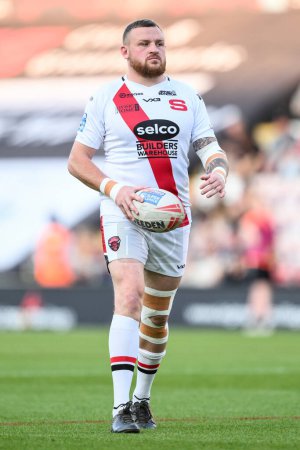 Photo for Brad Singleton of Salford Red Devils during pre match warm up ahead of the Betfred Super League Round 11 match Leigh Leopards vs Salford Red Devils at Leigh Sports Village, Leigh, United Kingdom, 10th May 2024 - Royalty Free Image
