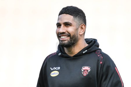 Photo for Nene Macdonald of Salford Red Devils arrives ahead of the  the Betfred Super League Round 11 match Leigh Leopards vs Salford Red Devils at Leigh Sports Village, Leigh, United Kingdom, 10th May 2024 - Royalty Free Image