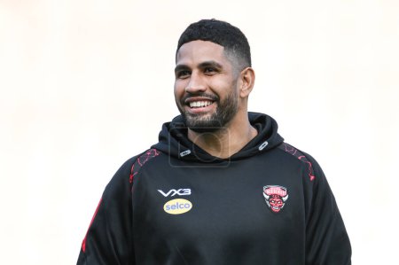 Photo for Nene Macdonald of Salford Red Devils arrives ahead of the  the Betfred Super League Round 11 match Leigh Leopards vs Salford Red Devils at Leigh Sports Village, Leigh, United Kingdom, 10th May 2024 - Royalty Free Image