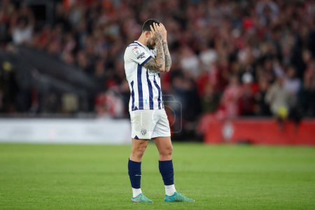 Photo for Alex Mowatt of West Bromwich Albion reacts to going 2-0 down, during the Sky Bet Championship Play-Off Semi-Final Second Leg match Southampton vs West Bromwich Albion at St Mary's Stadium, Southampton, United Kingdom, 17th May 2024 - Royalty Free Image
