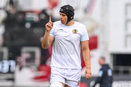 Téléchargez les photos : Dafydd Jenkins of Exeter Chiefs during pre match warm up ahead of the Gallagher Premiership match Leicester Tigers vs Exeter Chiefs at Mattioli Woods Welford Road, Leicester, United Kingdom, 18th May 2024 - en image libre de droit