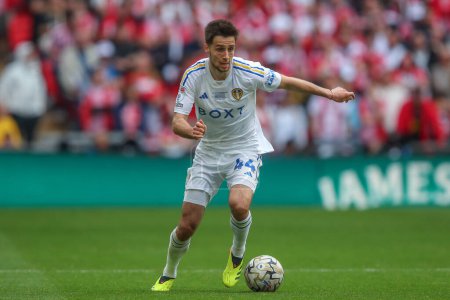 Photo for Ilia Gruev of Leeds United breaks with the ball during the Sky Bet Championship Play-Off Final match Leeds United vs Southampton at Wembley Stadium, London, United Kingdom, 26th May 2024 - Royalty Free Image