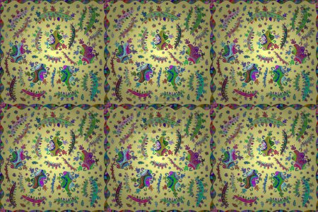 Photo for Seamless pattern with interesting doodles on colorfil background. Pano. Raster illustration. - Royalty Free Image