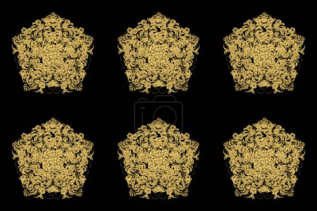 Photo for Seamless raster pano on black background with golden elements - Royalty Free Image