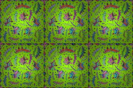 Photo for Seamless pattern with interesting doodles on colorfil background. Pano. Raster illustration. Doodles. - Royalty Free Image