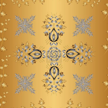 Photo for Pattern on beige, yellow and orange colors. Ornamental floral elements with henna tattoo, golden stickers, mehndi and yoga design, cards and prints. Golden mehndi seamless pattern. - Royalty Free Image
