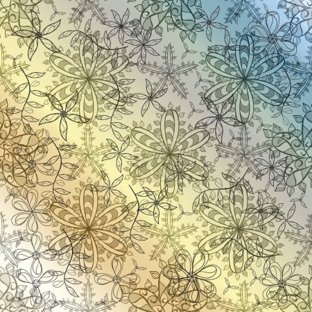 Photo for Pattern with interesting doodles on colorfil background. Raster illustration. - Royalty Free Image