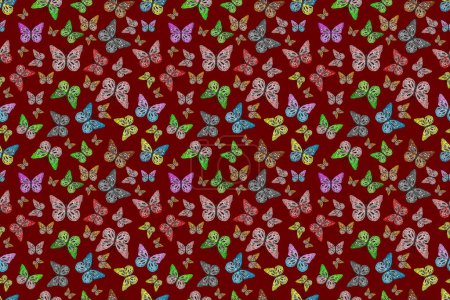 Foto de Textura de tela de mariposa bastante transparente con secante en gris, rojo y negro. Repetir obras de arte de tela de insectos para papel pintado. Tema lindo mariposa primavera. - Imagen libre de derechos