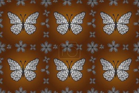 Photo for Seamless pattern of Hand Drawn silhouette butterflies with watercolor texture. Illustration in brown, white and black colors. illustration. In vintage style. - Royalty Free Image