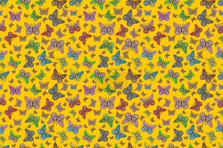 Photo for Seamless pattern with butterflies. Sketch, doodle, scribble. Endless. Abstract seamless pattern for boys, girls, clothes, wallpaper. - Royalty Free Image