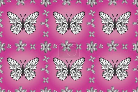 Téléchargez les photos : Mignon papillons tendance. Traditionnel folk beau décor sur fond rose, magenta et blanc pour la conception de vêtements. - en image libre de droit