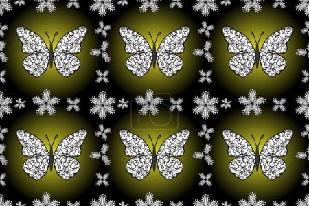 Photo for Colorful romantic butterflies seamless pattern background. Decorative with hand drawn butterflies. Abstract background on black, gray and green colors. - Royalty Free Image