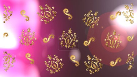 Téléchargez les photos : Éléments dorés sur les couleurs pourpre, marron et rose. Motif floral. Fond d'écran baroque, damassé. Modèle graphique élégant. Fond raster sans couture. - en image libre de droit