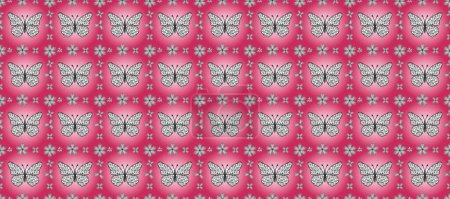 Patrón sin costuras con un montón de mariposas diferentes. Ilustración de fantasía. Imágenes en colores rosa, magenta y blanco. Patrón abstracto para niños, niñas, ropa, papel pintado.