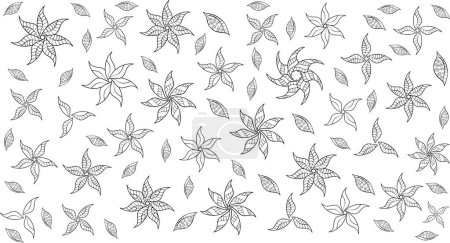 Croquis motif floral avec des fleurs, aquarelle. Fleurs sur blanc, noir et gris couleurs.Couleur Printemps Thème croquis motif Fond. Flat Flower Elements Design Illustration matricielle.