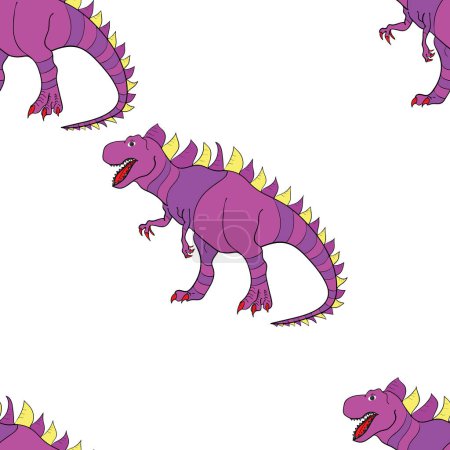 Téléchargez les illustrations : Modèle géométrique sans couture avec des dinosaures. Dinosaures colorés ressemblant à des lézards pour l'emballage ou les vêtements. Dinosaures saurischiens. - en licence libre de droit