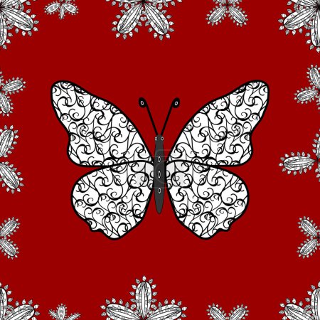Ilustración de Abstracto linda mariposa en colores rojo, blanco y negro. Antecedentes Ilustración vectorial. En estilo simple. - Imagen libre de derechos