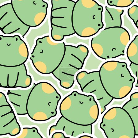 Illustration for Seamless pattern of cute smile face frog sit sticker background.Animal character cartoon design.Image for card,poster,baby clothing.Kawaii.Vector.Illustration. - Royalty Free Image