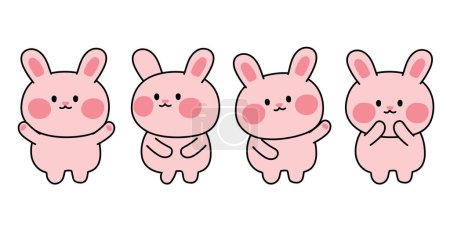 Ilustración de Conjunto de lindo conejo rosa en varias poses sobre fondo blanco.Diseño de dibujos animados de carácter animal.Imagen para tarjeta, póster, sticker.Kawaii.Vector.Illustration. - Imagen libre de derechos