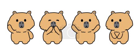 Illustration for Set of cute capybara in various poses cartoon on white background.Friendly animal zoo.Character design.Kawaii.Vector.Illustration. - Royalty Free Image