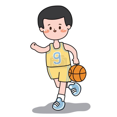 Illustration for Cute kid play basketball cartoon on white background.Man hand drawn.Sport concept.Hobby.Fun time.Vector.Illustration. - Royalty Free Image