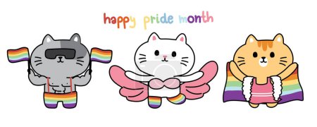 Illustration for Set of cute cat various poses in pride month concept.Love is love.Lgbtq plus.Meow lover.Animal character design colleciton.Kawaii.Vector.Illustration. - Royalty Free Image