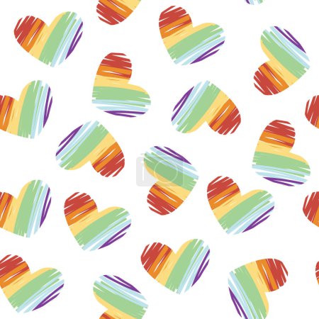 Illustration for Seamless pattern of cute heart in rainbow painted color on white background.Love.Image for valentines day,pride month,LGBTQ plus.Vector.Illustration. - Royalty Free Image