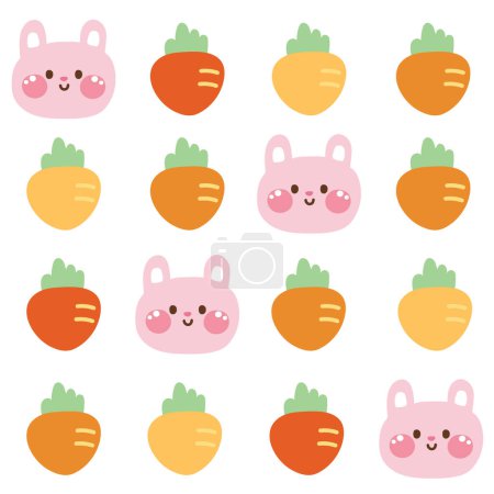 Illustration for Seamless pattern of cute rabbit face with carrot on white background.Animal character cartoon design.Baby clothing.Easter day.Kawaii.Vector.Illustration. - Royalty Free Image
