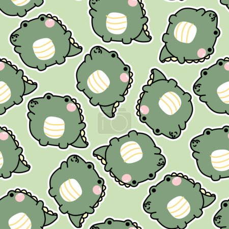 Illustration for Seamless pattern of chubby cute crocodile sticker on pastel background.Reptile animal funny character cartoon design.Baby clothing.Kawaii.Vector.Illustration. - Royalty Free Image