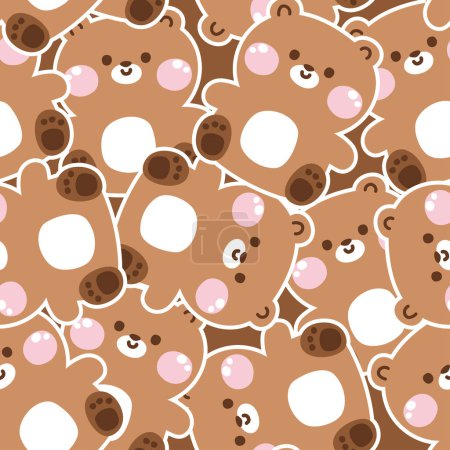 Photo for Seamless pattern of cute smile teddy bear sit sticker background.Wild animal charatcer cartoon design.Baby clothing.Kawaii.Vector.Illustration. - Royalty Free Image