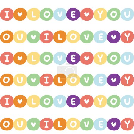 Illustration for Seamless pattern of cute I love you word on rainbow color circle white background.Text design.Heart icon hand drawn.Kawaii.Vector.Illustration. - Royalty Free Image