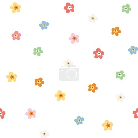 Illustration for Seamless pattern of cute tiny flower colorful on white background.Floral.Nature.Image for card,poster,baby clothing.Kawaii.Vector.Illustration. - Royalty Free Image