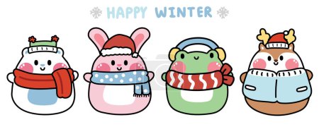 Photo for Set of cute chubby animal in winter clothing.Cartoon animal character design collection.Bear,rabbit,frog,deer hand drawn.Merry christmas.Kawaii.Vector.Illustration. - Royalty Free Image