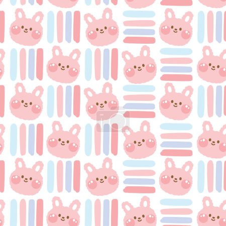 Illustration for Seamless pattern of cute rabbit face with pastel line on white background.Bunny head hand drawn.Rodent animal character cartoon design.Baby clothing.Kawaii.Vector.Illustration. - Royalty Free Image