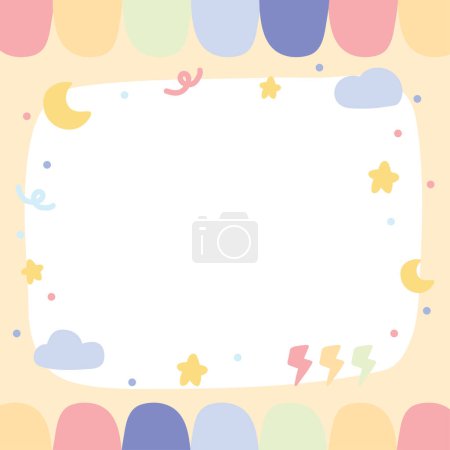 Illustration for Cute pastel color frame cartoon.Stationary DIY design.Moon,cloud,star,sky hand drawn.Kawaii.Vector.Illustration. - Royalty Free Image