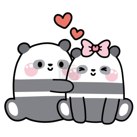 Téléchargez les illustrations : Valentines day.Cute couple d'ours panda avec coeur assis sur fond blanc.Dessin animé personnage animal sauvage.Love.Kawaii.Vector.Illustration. - en licence libre de droit