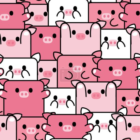 Ilustración de Repeat.Seamless patrón de cerdo lindo en varias poses background.Pink.Farm personaje animal dibujos animados design.Baby impresión de ropa screen.Kawaii.Vector.Illustration. - Imagen libre de derechos