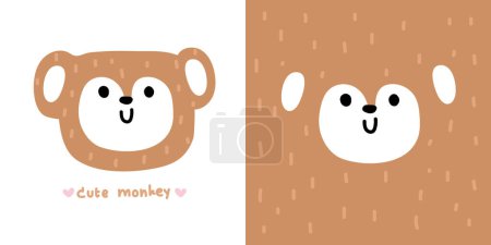 Illustration for Cute smile monkey face soft hair hand drawn.Wild head animal character cartoon design.Kid graphic.Image for card,poster,print screen,baby clothing,T-shirt,sticker.Kawaii.Vector.Illustration. - Royalty Free Image