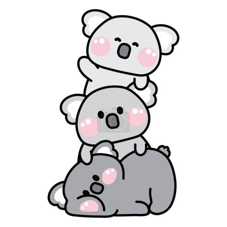 Cute Koala bear stay on top each other greeting.Wild animal character cartoon design.Image for card,poster,sticker,baby clothing,t shirt print screen.Relax.Lay.Kawaii.Vector.Illustration.