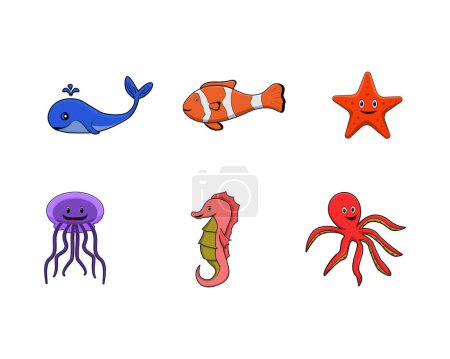Illustration for Ocean animals set bundle DESIGN - Royalty Free Image
