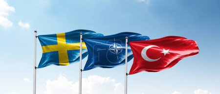 Photo for Turkey Ankara - Agust 10, 2022. Flags of Sweden, Turkey and NATO. - Royalty Free Image