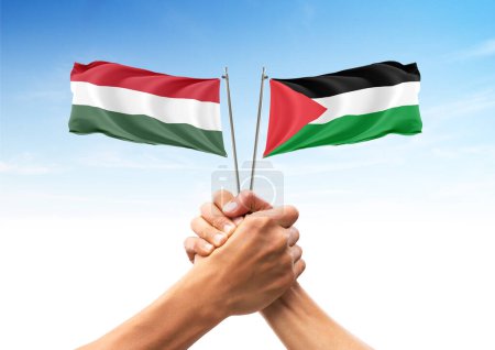 Flagge Ungarns und Palästinas, Verbündete und befreundete Länder, Einheit, Zusammenhalt, Händedruck, Unterstützung