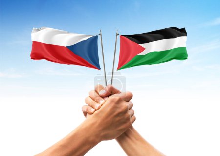 Flag of Czechia and Palestine, allies and friendly countries, unity, togetherness, handshake, support