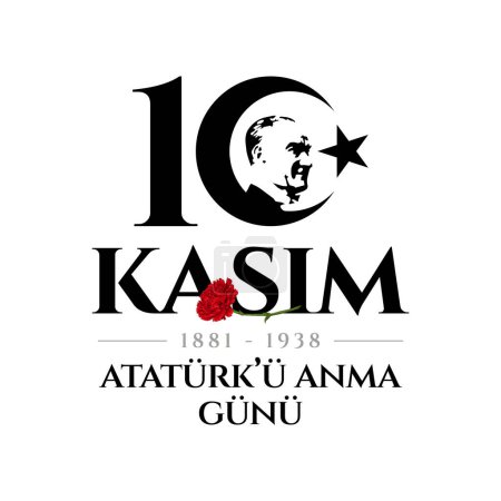 Ilustración de 10 de noviembre día de la muerte Mustafa Kemal Atatrk, primer presidente de la República Turca. traducción Turco. 10 de noviembre, respeto y recuerdo, ilustración vectorial. - Imagen libre de derechos