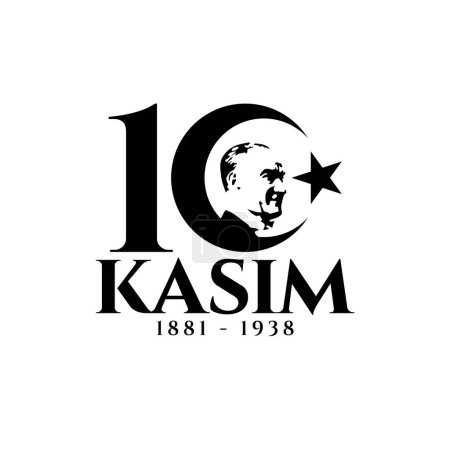 10 de noviembre día de la muerte Mustafa Kemal Atatrk, primer presidente de la República Turca. traducción Turco. 10 de noviembre, respeto y recuerdo, ilustración vectorial.