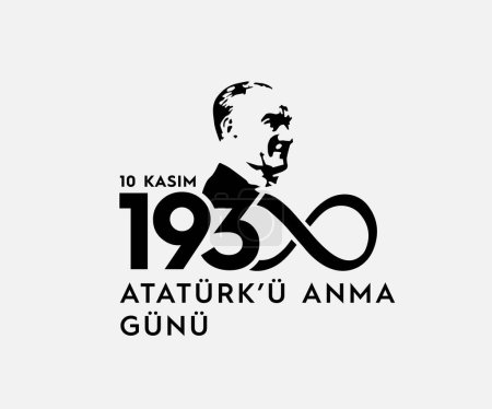 Ilustración de 10 de noviembre día de la muerte Mustafa Kemal Atatrk, primer presidente de la República Turca. traducción Turco. 10 de noviembre, respeto y recuerdo, ilustración vectorial. - Imagen libre de derechos
