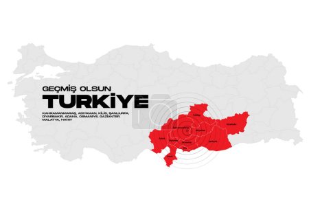Illustration pour Turquie, tremblement de terre de Kahramanmaras. Ligne de défaut centrale. Villes touchées infographie vectoriel design - image libre de droit
