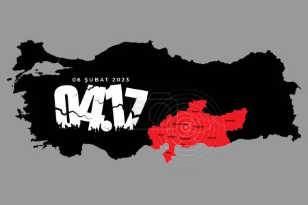 Illustration pour Turkiye Depremi 6 ubat 2023. Traduction : Séisme en Turquie 6 février 2023. Priez pour la Turquie - image libre de droit