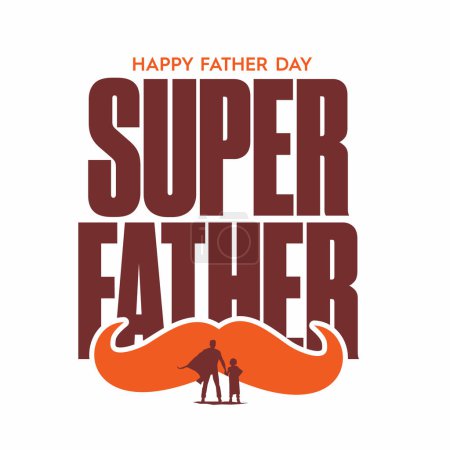 Super Father, happy fathers day. Hero Father and son happy characters illustration, vector
