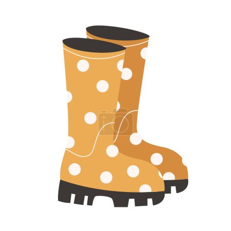 Illustration for Rubber boots vector icon. Yellow rubber boots with polka dots isolated on a white background. Flat design. Waterproof shoes for rainy weather, gardening, fishing. Symbol of autumn - Royalty Free Image